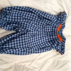 Classic whimsy pumpkin  check pattern one piece blue 18 months.